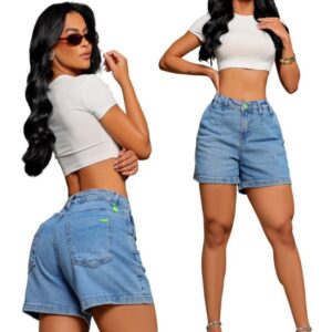 bermuda cargo jeans médio